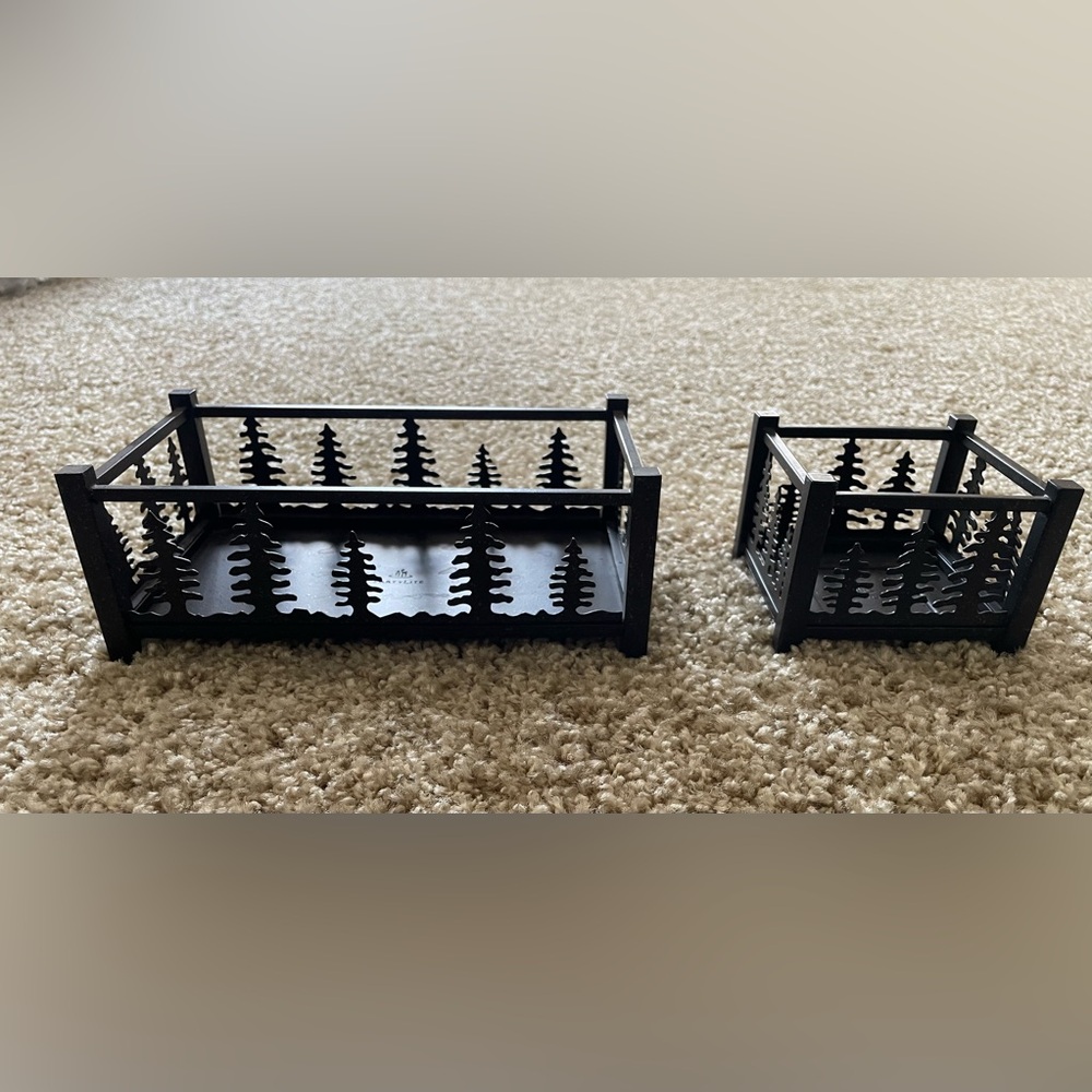 Partylite black forest friends brick candle holder metal shaped trees 2 pieces